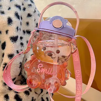 1000ML/1400ML Prenosni Kawaii Medved grelnik vode PP Plastike Slame Pitne Vode Pokal Široka Usta Srčkan Otroci Šolski Otroci Steklenica za Vodo