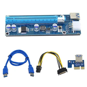 10pcs 006C Modra 1x do 16x PCI Express Kartico Riser PCI-E Razteznih 60 cm USB 3.0 Kabel SATA da 6Pin Moč za BTC Rudar Raiser Kartico