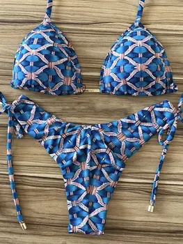 2022 Push Up String Bikini Kopalke Ženske Seksi Vrvico, Plavanje Obleko Za Ženske Letnik Print Bikini Komplet Kopalke