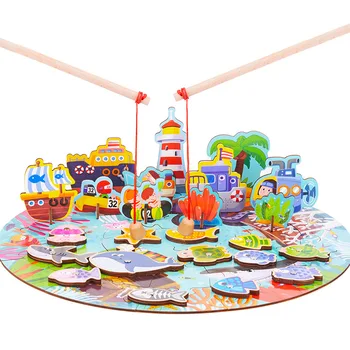 3 V 1 Kmetija Scene 3D Uganke Z Magnetno Ribolov Igre Izobraževalne Igrače Za Otroke Montessori Materiali Magneti Ribolov Igrača