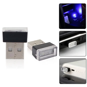 Avto Mini USB LED Vzdušje Luči, Dekorativne Svetilke Notranje Svetlobe PC Prenosni Plug Okolja Bele Luči v Sili, Modra