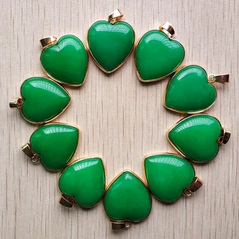 debelo 10pcs/veliko dobre kakovosti naravnih zelena oniks zlato ploščo stran srce oblika obeski 25 mm, za nakit, izdelava brezplačna dostava