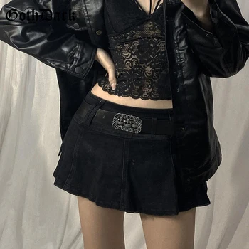 Goth Temno Center Gothic Grunge Black Jeansa Mini Krila Punk E-Dekle Y2k Bele Žene Mikro Nabrano Krilo Visoko Pasu Seksi Ulične