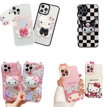 Kawaii Sanrios Telefon Primeru Srčkan Hellow Kittys Kuromi Moja Melodija Risank Anime Iphone Nosilec Telefon Primeru Plišastih Igrač za Dekleta Darila