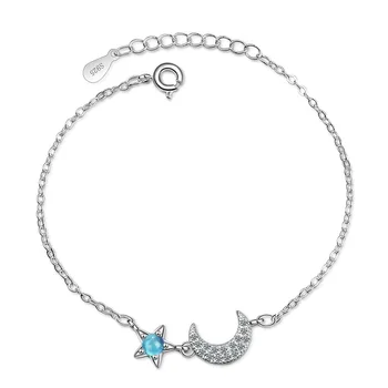Majhen, čisto in sveže modra kristal star moon Silver Color Mikro CZ Zapestnica Za Ženske Cirkon Nakit pulseira