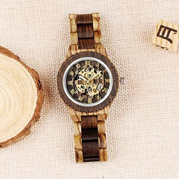 Novo Modno Razkošje Moške Lesene Watch Mehanski Avtomatski Ročne ure Za Moške Lesa Priljubljena Izvrstno Darilo Relogio Masculino