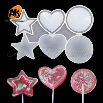 Odebeljena 6 Cell Star/Srce/Krog Shake Lollipop Silikonsko Plesni DIY Čokolada Sira Sladkarije Pripomočke Torta Dekoraterstvo Orodja Bakeware