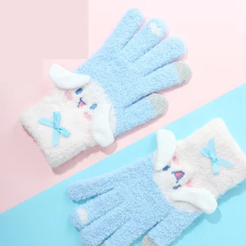 Sanrio Plišastih Rokavice Pribor Anime Cinnamoroll Hello Kitty Melodijo Kuromi Prst Debele Tople Rokavice Nekaj Božično Darilo