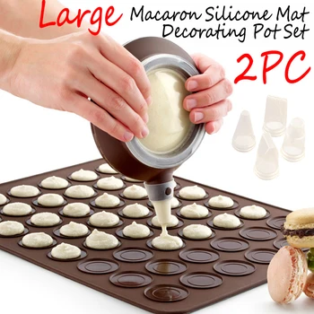 Silikonski Macaron Komplet Za Peko Plesni Set 30 Votlini Macaroon Mat & Namiznih Dekorativnih Šoba Orodje Za Peko Mat Stanja Pečica