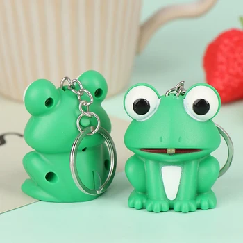 Smešno Mini Lepo Zelena Žaba Čudovit obeskom za ključe Z LED Svetlobo, Zvok Keyrings Otroci Igrače Darilo
