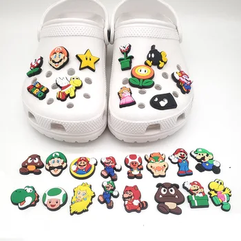 Super Mario Bros PVC Čevlje, Sponke Anime Številke Mario Luigi Bowser Yoshi Wario Waluigi Priljubljena Risanka Čevlji Cvet Dodatki