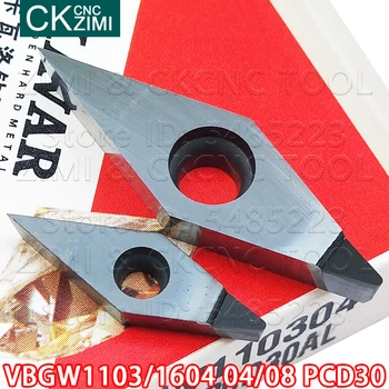 VBGW VBGW110304 PCD VBGW110308 PCD VBGW160404 PCD vstavi Diamond vklopom Brisalcev CNC Notranje struženje orodja za Baker aluminij